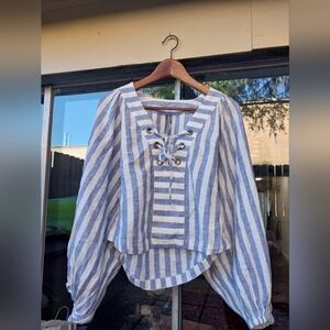 Anthropologie Blue And White Striped Blouse